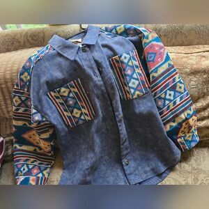 Tribal Patterned Denim Jacket